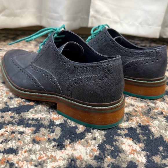 Cole Haan Navy Blue & Turquoise Leather Wingtip Oxford Dress Shoes Men’s Sz 10.5 - Picture 6 of 14